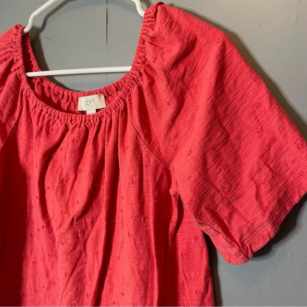 LOFT Women's hot pink embroidered puff sleeve Top‎ size small